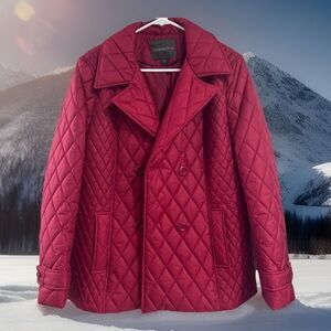 Covington Women's Quilted Jacket Size Large Red Double Breasted Coat Excellent
